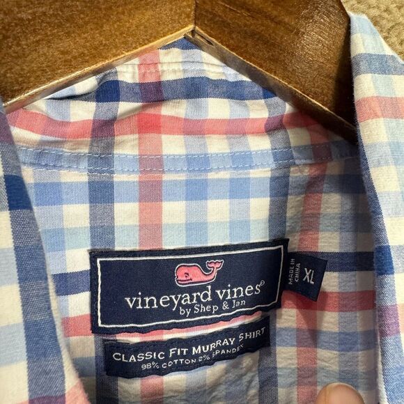 Vineyard Vines Murray Shirt Mens‎ XL Blue/Pink Gingham Check Stretch Classic Fit - Picture 4 of 8